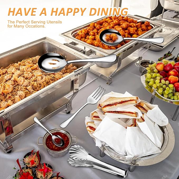Stainless Steel Serving Utensils Set, 10-Piece Hostess Collection, Includes Spoons, Forks, Tongs, Ladle and Pie Server