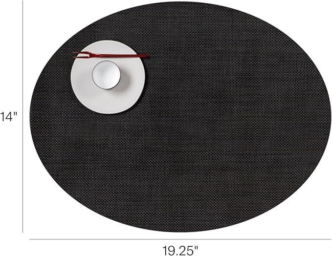 Chilewich Mini Basketweave Placemats in Espresso - Set of 4 - Easy Care Woven Tabletop Textiles - Indoor/Outdoor - 19.25" x 14" Oval