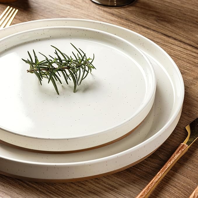 Ceramic Dinner Plates Set of 6, 10.25 Inch Stoneware Plates for Kitchen,Modern Flat Dinnerware Dishes Set,Microwave& Dishwasher Safe, Scratch Resistant-Beige