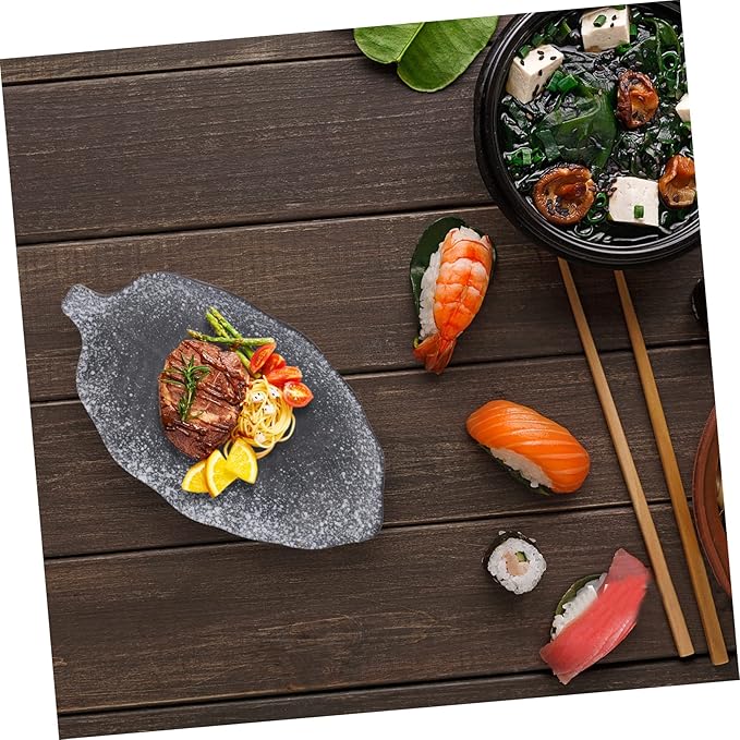 LIFKOME 2Pcs Vintage Japanese Style Ceramic Banana Leaf Plates Irregular Snack Storage Dishes Household Dipping Dish for Appetizers Seasoning Saucer and Dessert Tray