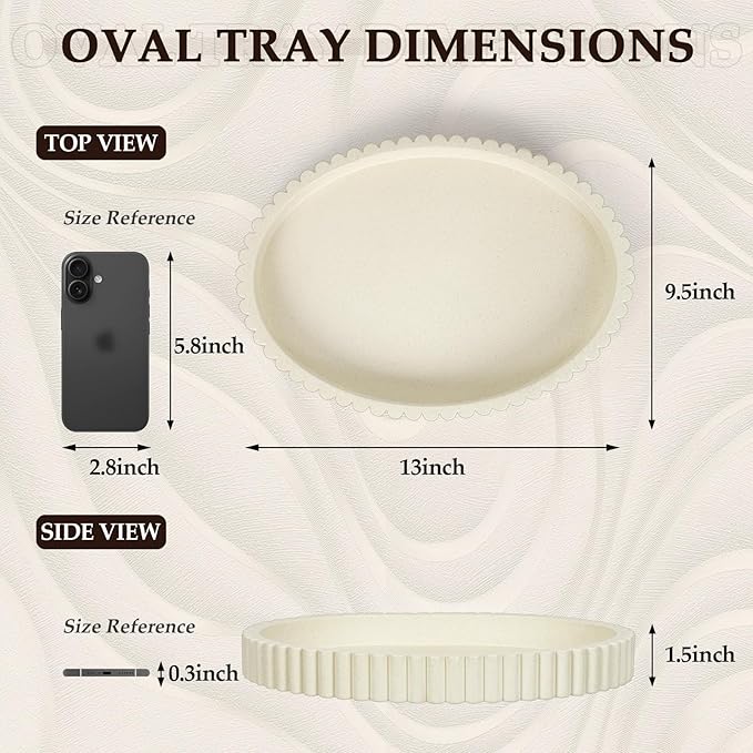 Oval Tray for Coffee Table Decor, 13" Concrete Coffee Table Trays, Table Centerpieces Decorative Tray for Home Decor, Modern Decorative Centerpiece Trays, Light Beige