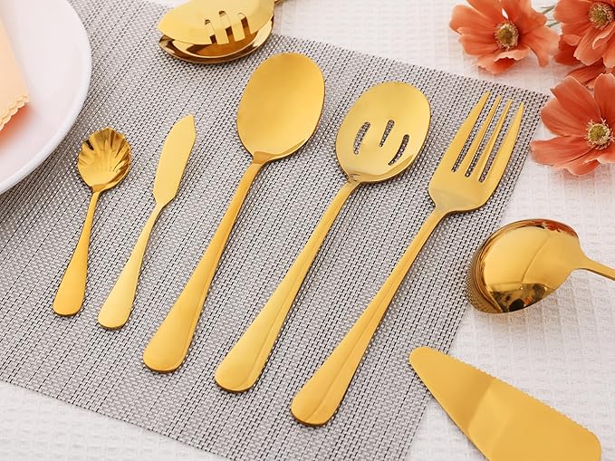 12 Pieces Silverware Set, Stainless Steel Flatware Cutlery Set, Serving Utensils Set for Home Kitchen Restaurant Hotel 12 PCS Gold