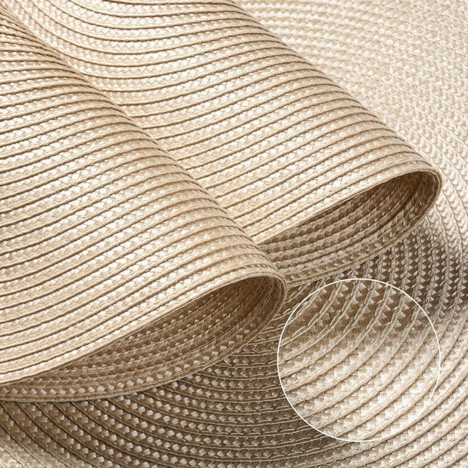 FunWheat Round Braided Placemats Set of 4 Table Mats for Dining Tables Woven Washable Non-Slip Place mats 15inch (Beige, 4pcs)