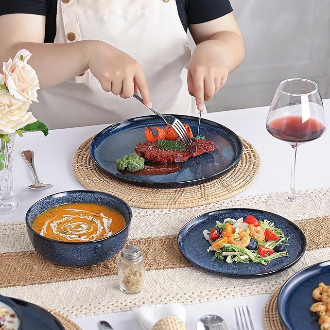 Dinner Plates Set of 6: Ceramic 10.7 Inch Handmade Reactive Glaze Stoneware Plate for kitchen, Modern Dinnerware Plates, Microwave & Dishwasher Safe, Scratch Resistant (Blue)