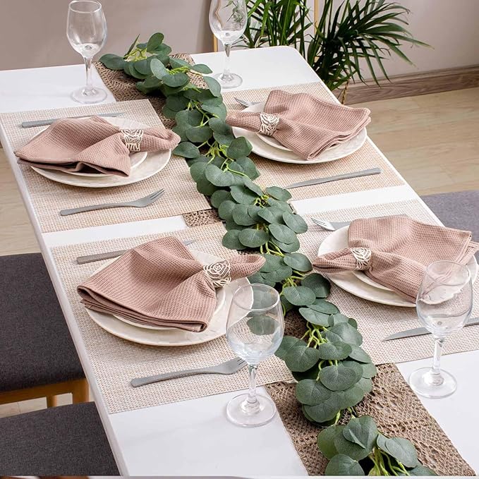 AHHFSMEI Placemats for Dining Table Set of 6 Woven Vinyl Plastic Place Mats Non-Slip Heat Insulation Stain Resistant Table Mats Washable Easy Clean Placemats (Linen Beige)