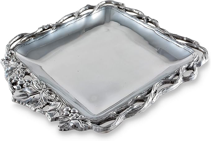 Arthur Court Designs Aluminum Grape Open Vine Square Tray 12 inch Square