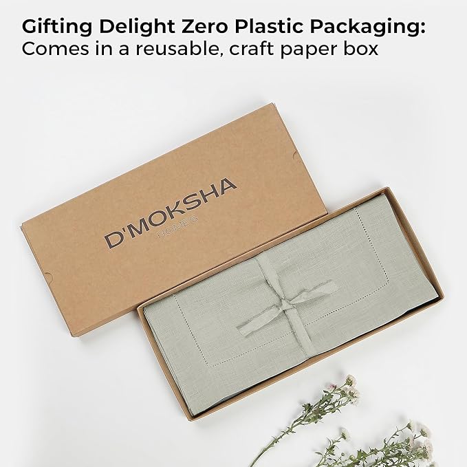 D'Moksha Homes Linen Silver Grey Table Runner 60 Inches - Classic Hemstitch, 100% Pure Linen Coffee Table Runner 14 x 60 Inch Ideal for Dresser Tables - Winter, Christmas, Holiday, New Year
