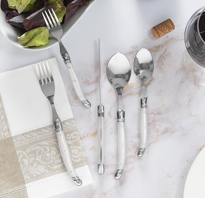 French Home Laguiole 20 Piece Flatware Set – Stainless Steel Flatware Set for 4 – Luxurious Pearl White Utensil Set with Knives, Spoons and Forks