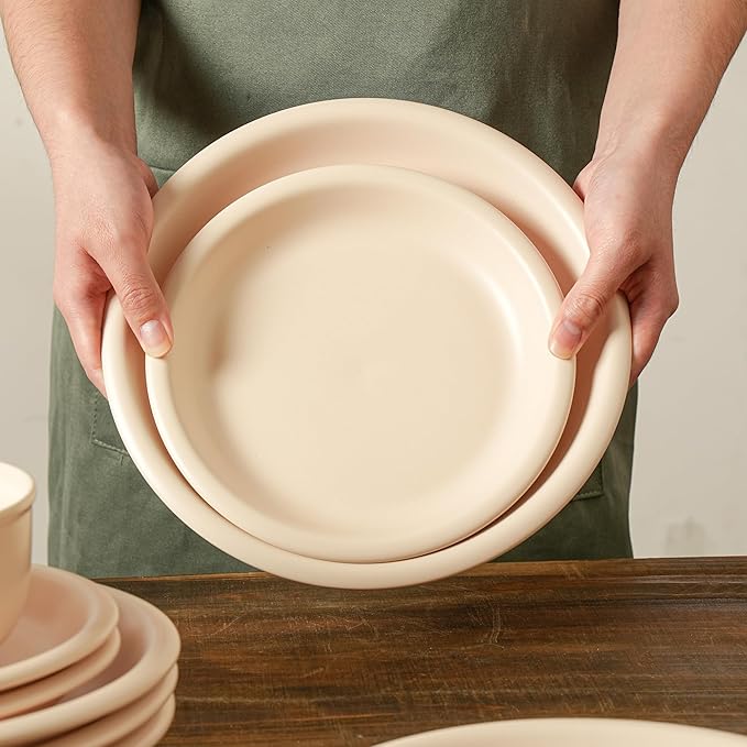 Salad & Dessert Plates, 8 Inch Small Dinner Plates Sets for 4, Dishwasher & Microwave Safe, Porcelain Dinner Dishes for Cake, Fruits, Waffle, Pasta, Salad, Terracotta White