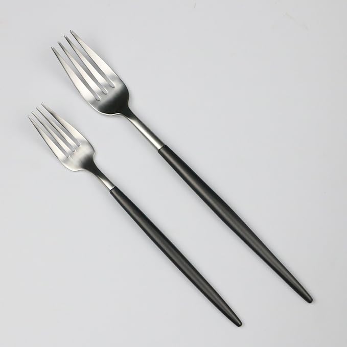 5-Piece 18/10 Stainless Steel Flatware Set, Serive for 1, With Fork Spoons Knife Teaspoon Dessert Fork for Home Kitchen Restaurant Hotel (Black + Silver)