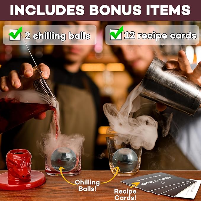 Jigger N' Dash Cocktail Smoker Kit with Torch, Tiki Top Whiskey Kit, Bourbon Gifts for Men Old Fashioned Smoker Whiskey Smoker Infuser Kit Bourbon Smoker Kit Whiskey Smoker Set (Red Dragon)