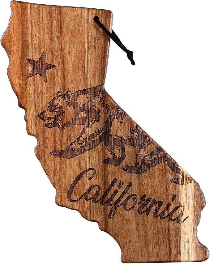Totally Bamboo Rock & Branch Origins Series California State Shaped Cutting Board and Charcuterie Serving Tray, Includes Hang Tie for Wall Display