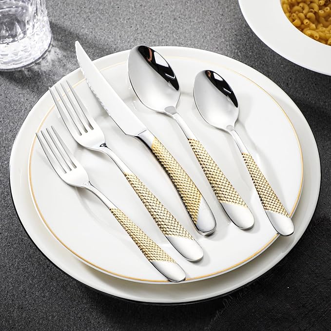 60-Piece Silverware Set Stainless Steel Flatware Sets for 12 Includes Knives Spoons Forks Heavy Duty Cutlery Set for Home Kitchen Hotel
