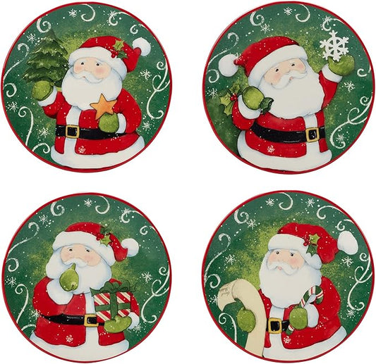 Certified International Holiday Magic Santa 6" Canape/Luncheon/Snack Plates, Set of 4