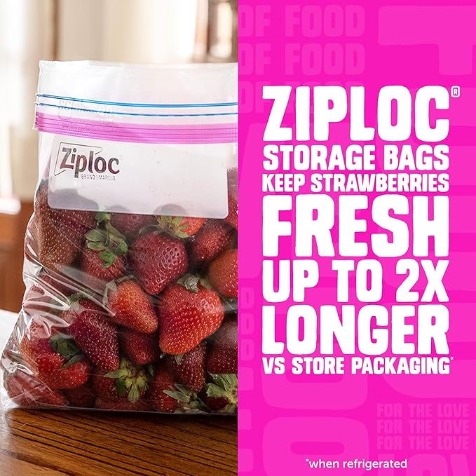 Ziploc 2 Gallon Food Storage Bags, Grip 'n Seal Technology for Easier Grip, Open, and Close, 12 Bags Total