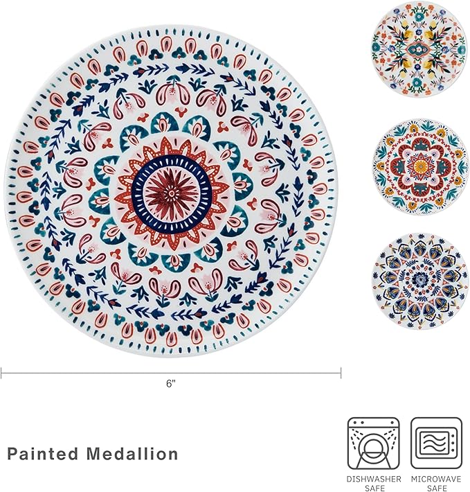Mikasa Painted Medallion Set of 4 Bone China Appetizer Plates, 6 Inch