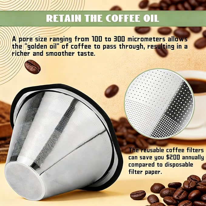 𝙐𝙥𝙜𝙧𝙖𝙙𝙚𝙙 Reusable Metal Filters for Kalita 185 Pour Over Coffee Drippers and OXO 8 Cup Single Serve Coffee Makers, Reusable Coffee Filter Long-Lasting, Cost-Saving, -3 Year Warranty.