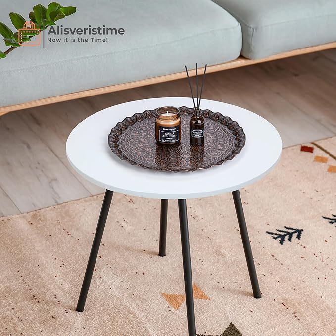 Alisveristime Turkish Ottoman Coffee Tea Serving Tray – 11.8 Inches, Wavy Zamac Tray with Traditional Motifs, Available in Five Color Variations (Copper)