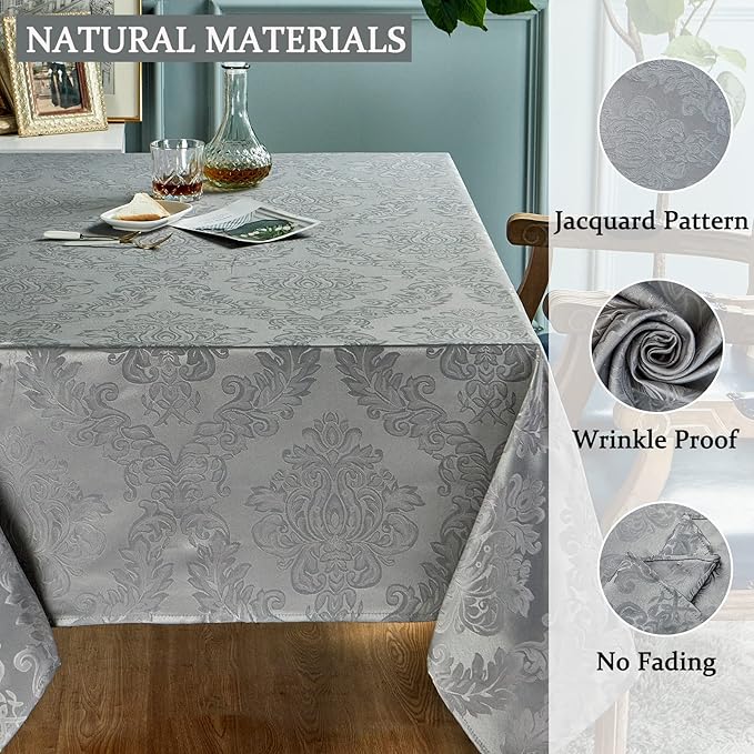 Rectangle Table Cloth Linen Farmhouse Stainproof Waterproof Washable Polyester Oblong Rectangular Fabric Table Cover for Kitchen Dining Dinner (Grey, 144" x 60" (Rectangular))