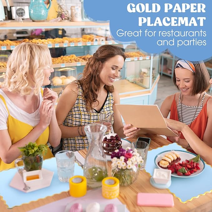 150 Pcs Disposable Paper Placemats Bulk 10"x14" Rectangle Place Mats with Scalloped Edges Dining Table Mat for Wedding Birthday Easter Party Table Decoration(Baby Blue)