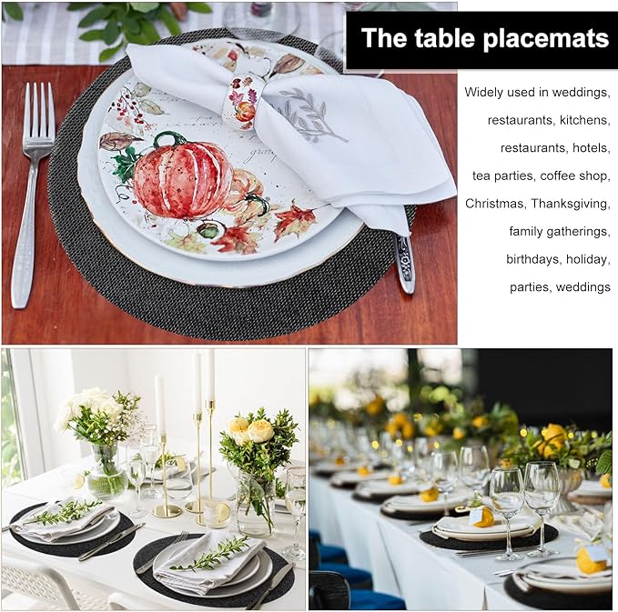 Yunlly Set of 48 Round Burlap Placemats Bulk Burlap Farmhouse Placemats Set Heat Resistant Table Mats Circle Jute Charger Place Mats for Wedding Holiday Dinner Rustic Table Decorations(11.8 in,Black)