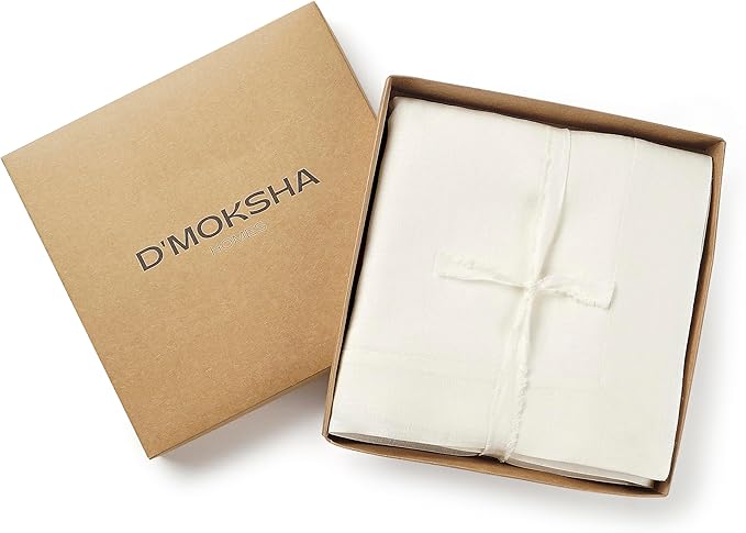 D'Moksha Homes Linen Ivory Tablecloth 60 x 90 Inch - 100% Pure Linen Rectangular Tablecloth - Machine Washable Table Cloth for Winter, Christmas, Holiday, New Year