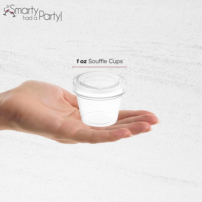 Smarty Had A Party 1250 Sets of Clear Plastic Disposable Souffle Cups with Lids 1 oz. Small Dessert and Portion Cups with Lids