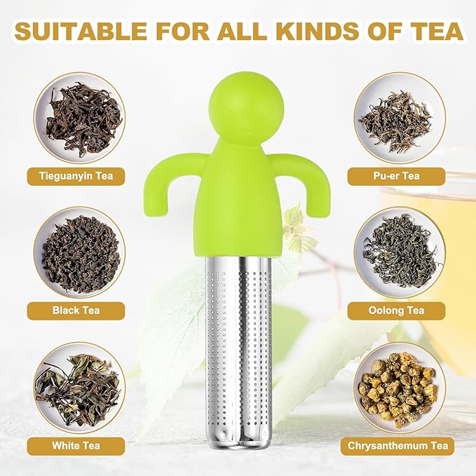 uxcell 2 Pcs Cute Tea Infuser, Stainless Steel Loose Leaf Tea Steeper Filter with Silicone Handle Reusable Coarse Pores Mesh Strainer Diffuser for Teacups Teapots Mugs, Light Green