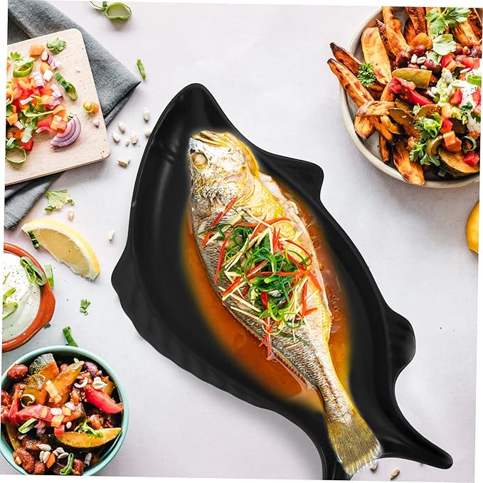 Homoyoyo Ceramic Fish Shaped Plate Set - 14 Inch Decorative Snack and Serving Dish for Home and Restaurants - for Cakes Appetizers and Utensil Display Unique Nut Tray Design