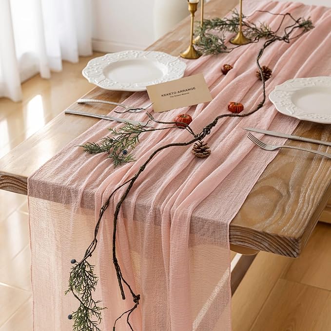 Keketoarrange 6pcs Pink Valentines Decor Table Runner Cheese Cloth Rustic Gauze Cheesecloth Table Runner 120 Inch 10 FT for Wedding Baby Bridal Shower Sheer Boho Spring Home Tea Party Decorations