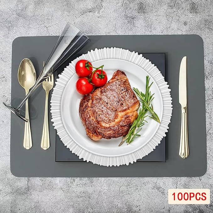 Sliver Plastic Charger Plates Set of 100, 13” Reusable Party Chargers for Dinner Plates, Elegant Round Service Plate Chargers Bulk Decorative for Wedding, Catering Table Decor