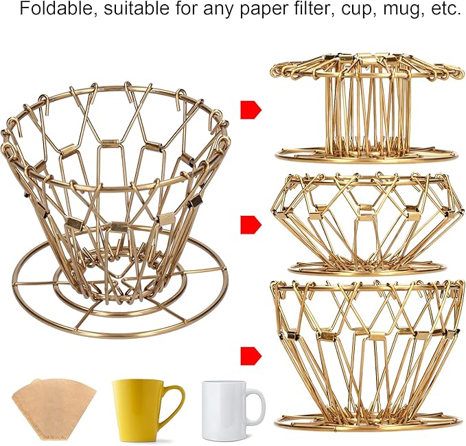 Collapsible Stainless Steel Pour Over Coffee Dripper - Portable & Reusable for Home, Office, Outdoors, Travel & Camping