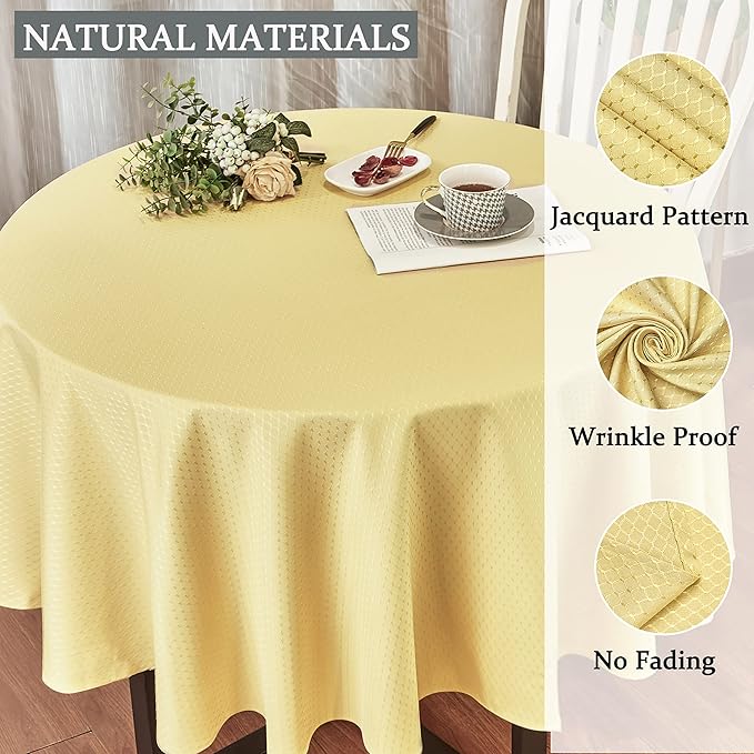 Rectangle Table Cloth Linen Farmhouse Stainproof Waterproof Washable Polyester Oblong Rectangular Fabric Table Cover for Kitchen Dining Dinner (Gold A, Round 70'' Inch)