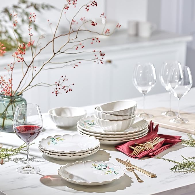 Lenox 894194 French Perle Berry All-Purpose Bowls, Set of 4, White, Christmas Drinkware, Holiday Hosting