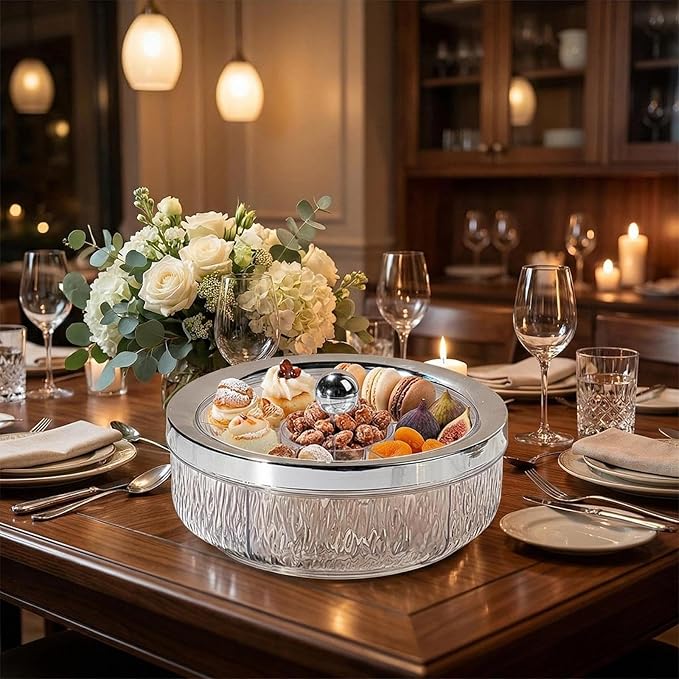Serving Tray Container Rotating Snack Plate Dried Nuts Platter for Kitchen Entertaining, silver ball