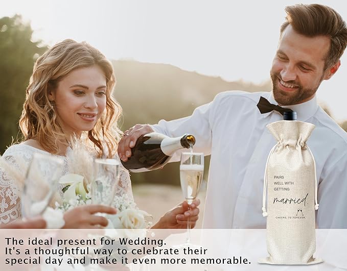 Anniversary Wine Gifts Bag, Gifts For Wedding Shower Marriage Reusable Wine Bag With Card, Champagne Gifts Bag, Gifts For Anniversary Couples Married Couples Valentine's Day Honeymoon Women Men-29