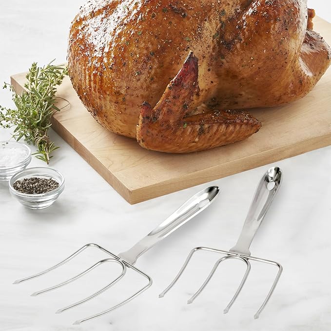 KAYCROWN Turkey Lifter Forks, Stainless Steel Poultry Lifters Set of 2, Roast Lifters Poultry Forks Carving Fork Great for Thanksgiving, Transfer Turkey or Ham Easily