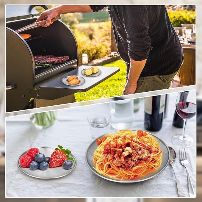 Stainless Steel Plates, 16 Set 6.7 inch 304(18/8) Metal Food Serving Plate, Reusable Snack Eating Dishes Round Shatterproof Plate Silver Dinnerware for BBQ Dinner Oven Dishwasher Safe