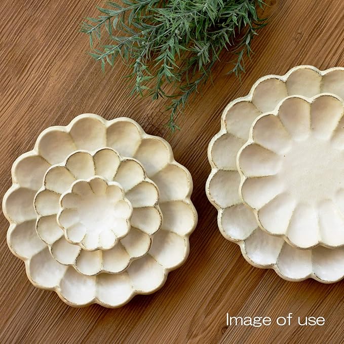 Utsuwaro-an Mino Ware 555-0018 Kaneko-Kohei Linker Plate, White, Kneeling Flowers, 9.4 Inches (24 cm) Diameter, for Curry, Pasta, Microwave and Dishwasher Safe, Made in Japan