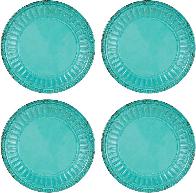 UPware Chateau Melamine Round Dessert Plates, Small Serving Plates, for Appetizer, Snacks, and Side Dishes, Turquoise, 6 Inch, Set of 4