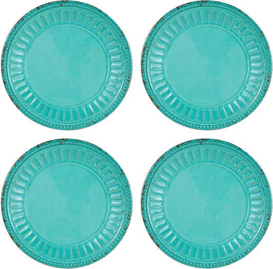 UPware Chateau Melamine Round Dessert Plates, Small Serving Plates, for Appetizer, Snacks, and Side Dishes, Turquoise, 6 Inch, Set of 4