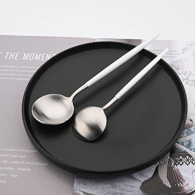 Flatware Set 18/10 Stainless Steel Matte White Handle Silver - Kitchen Utensil Serving Set of Dinner Fork Knife Spoons Salad Fork Dessert Spoon,20 Piece, Service for 4 (White + Silver)
