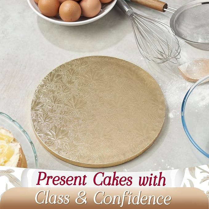 Cakebon Round Cake Boards - Sturdy 1/2 Inch Thick Drums - 12 Inch Professional Smooth Straight Edges Gold 6-Pack