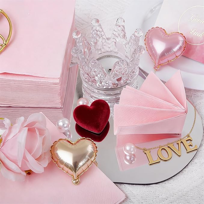 FLOWERCAT 100-Count 2-Ply Pink Cocktail Napkins - Beverage Napkins Disposable Premium Quality - 5" x 5" Pink Paper Napkins for Birthday Party & Valentine's Day,Bar,Weddings