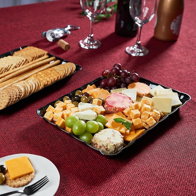 Plasticpro Plastic Serving Trays - Serving Platters Rectangle 9X13 Disposable Party Dish Includes 8 Black Trays