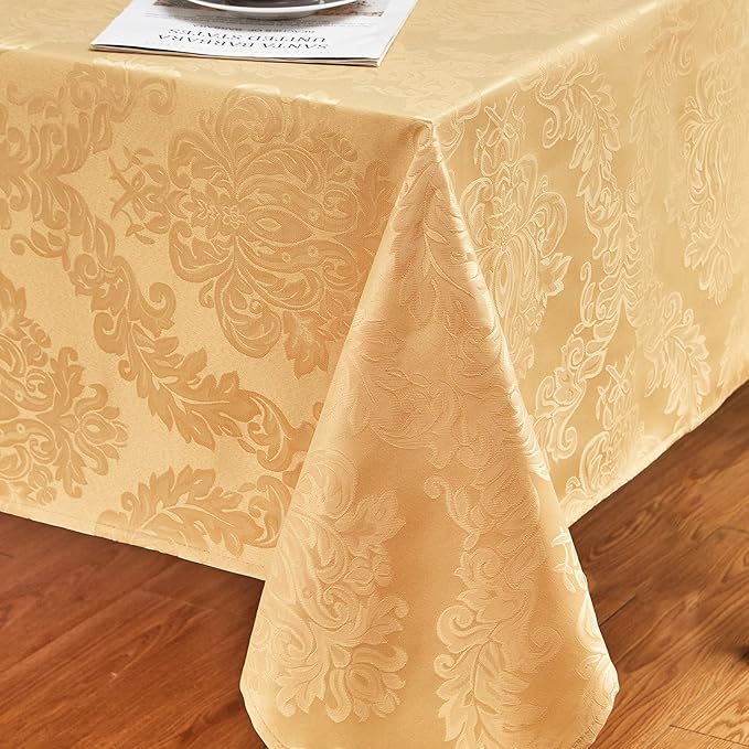 Rectangle Table Cloth Linen Farmhouse Stainproof Waterproof Washable Polyester Oblong Rectangular Fabric Table Cover for Kitchen Dining Dinner (Gold, 120" x 60" (Rectangular))