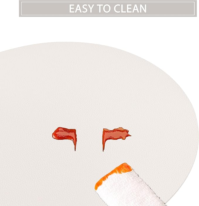 Wipeable Placemats and Coasters Leather Table Mats Waterproof Heat-Resistant Easy to Clean for Dining Table Set Kitchen Table Set of 6, White