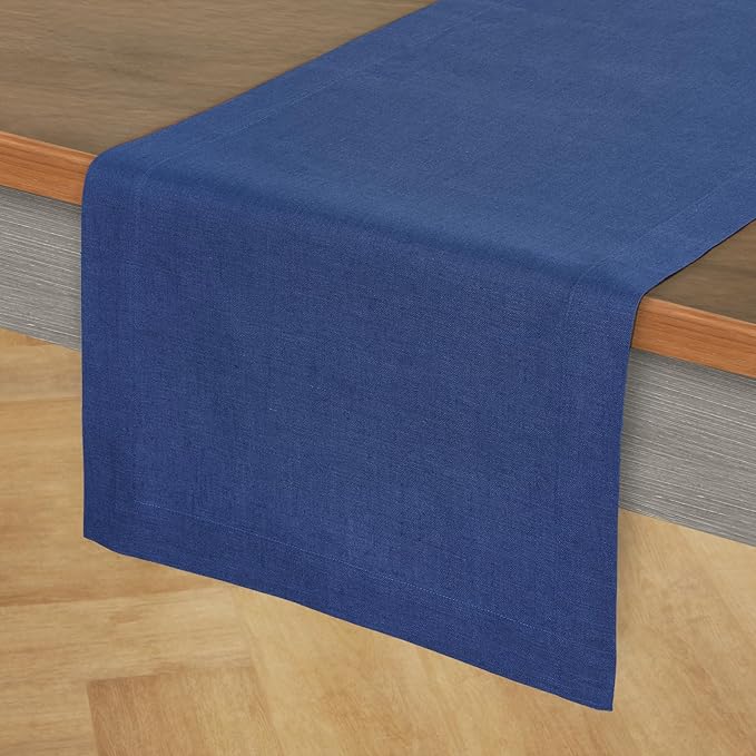Solino Home Linen Table Runner 90 Inches Long - 100% Pure Linen Indigo Blue Dining Table Runner 14 x 90 Inch for Christmas, Holiday, Winter, New Year - Fete