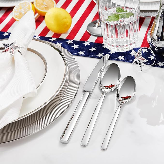 KEAWELL Premium Lucent 4-Piece 7.4 inch Spoon Set – 18/10 Stainless Steel Silverware with Mirror Polish, Dishwasher Safe for Table Setting and Entertaining (4, Dinner Spoons)