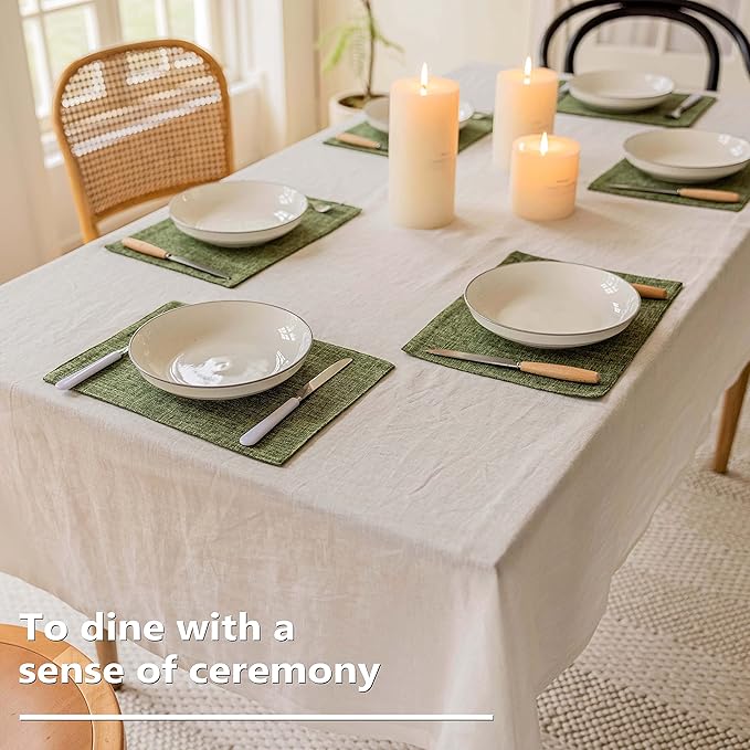 Home Brilliant Linen Cloth Placemats Set of 6 Heat Resistant Dining Table Place Mats Kitchen Washable Dining Mats for Dinner Spring Decor, Green